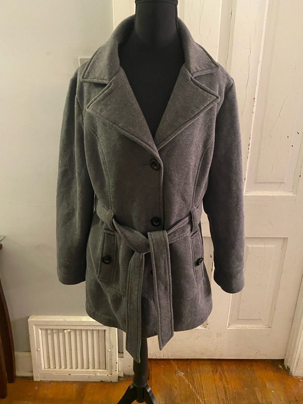 Liz Claiborne Gray Belted Pea Coat